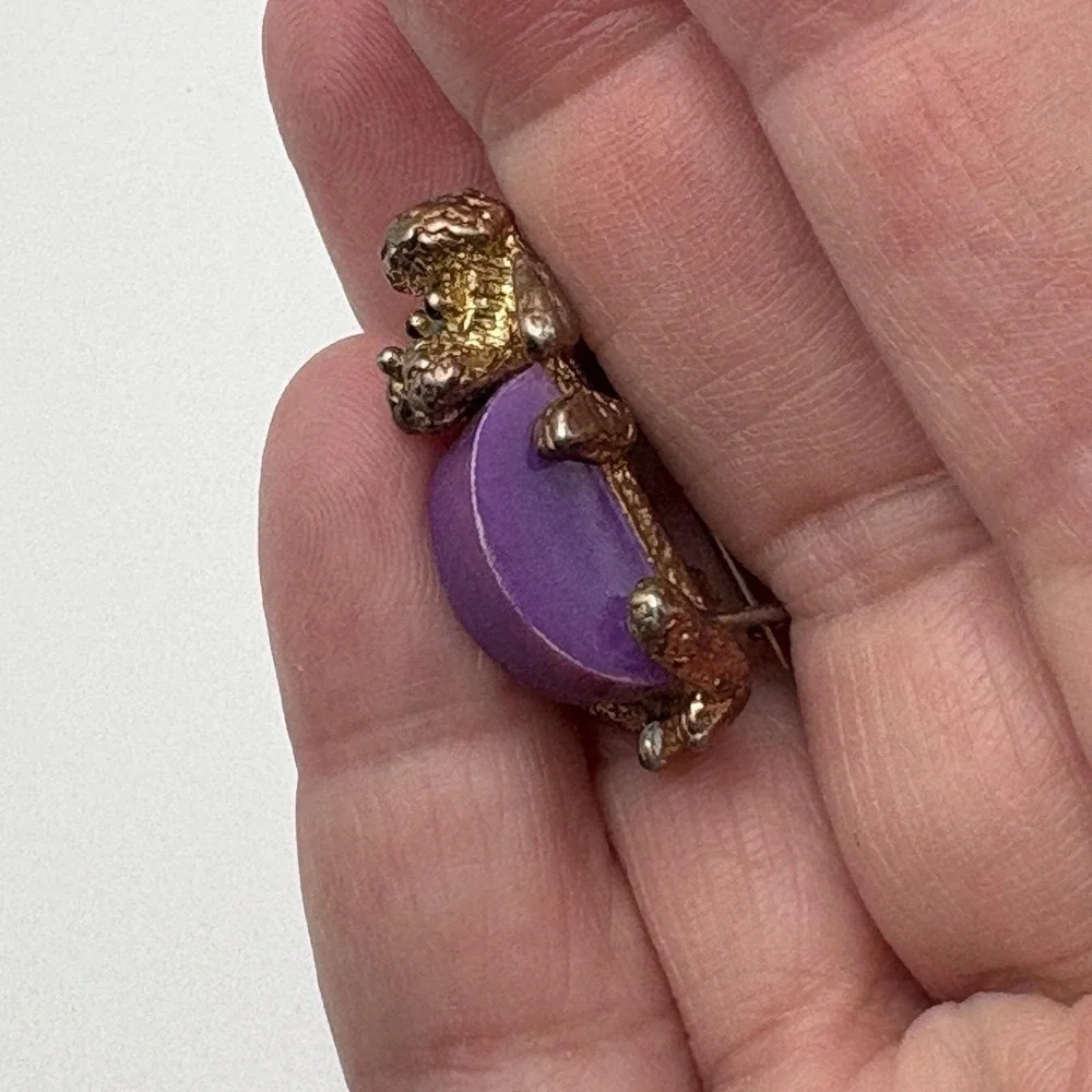 Vintage Dog Brooches Pins Lucite Purple Poodles